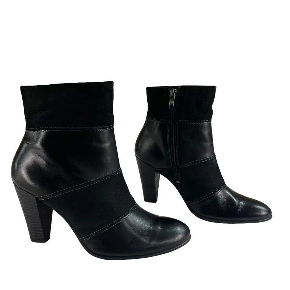 Ecco Boots Womens Size 7-7.5 Black Ankle Side Zipper Heel Booties‎